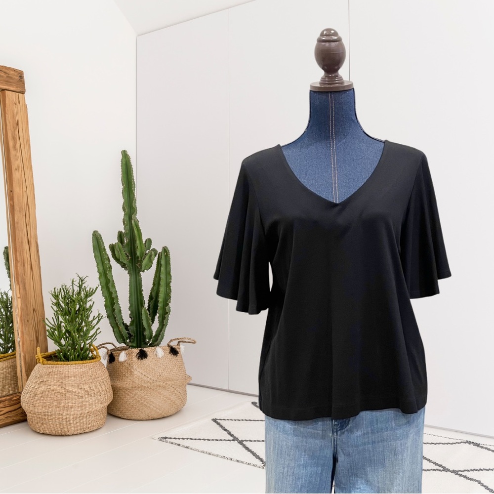 Ann Taylor Short Ruffle Flare Sleeve V-Neck Top